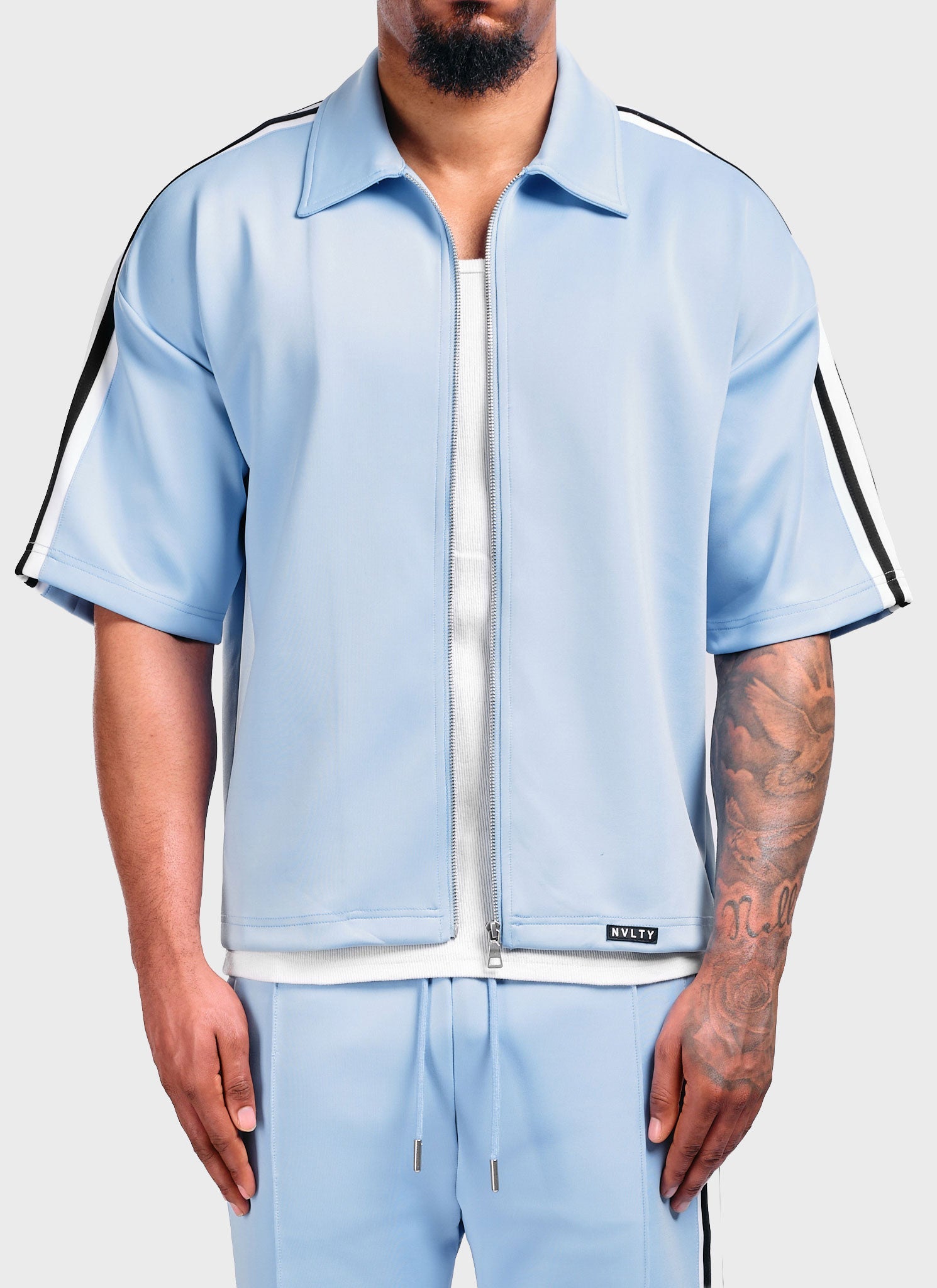 Panelled Luxe Track Shirt - Baby Blue