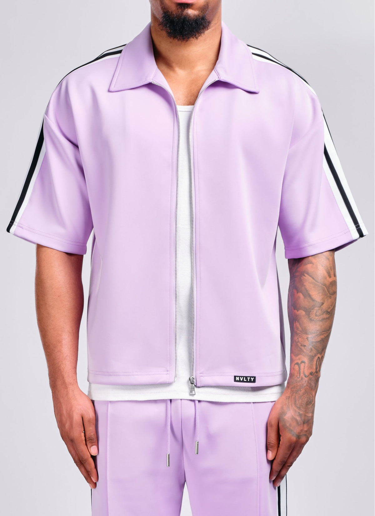 Panelled Luxe Track Shirt - Purple