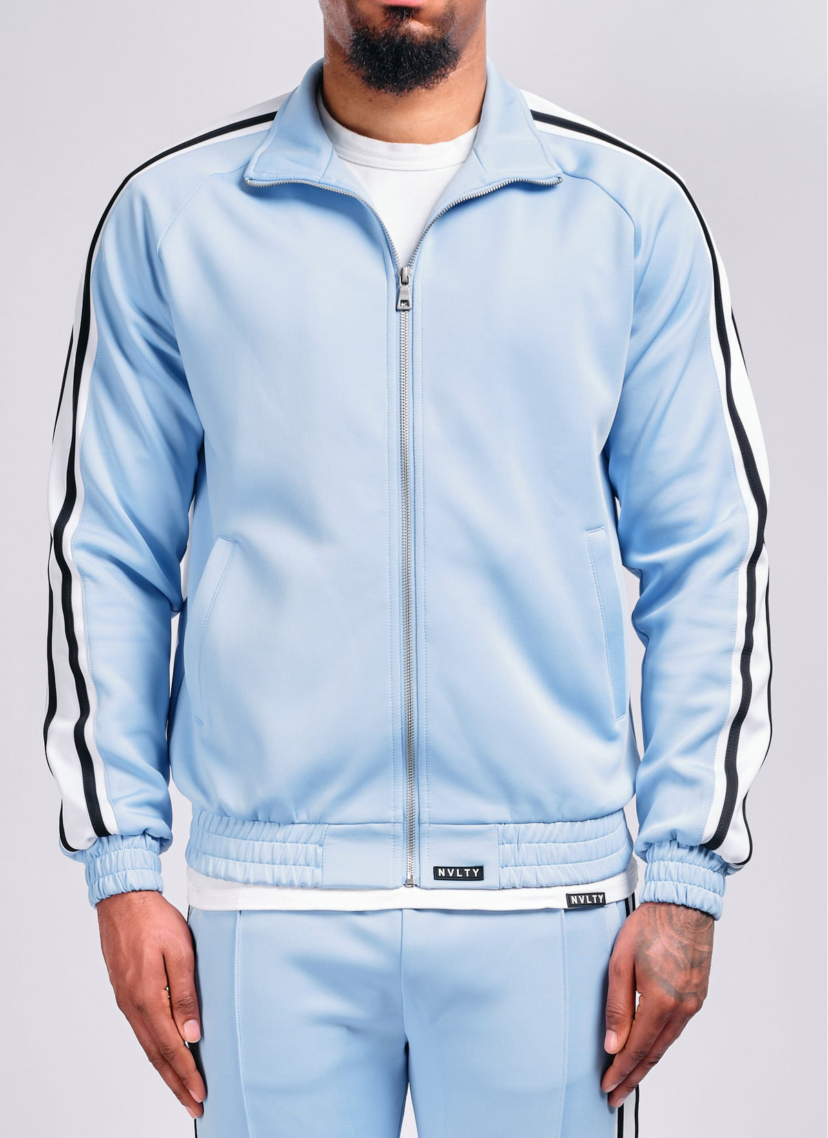Panelled Luxe Track Jacket - Baby Blue