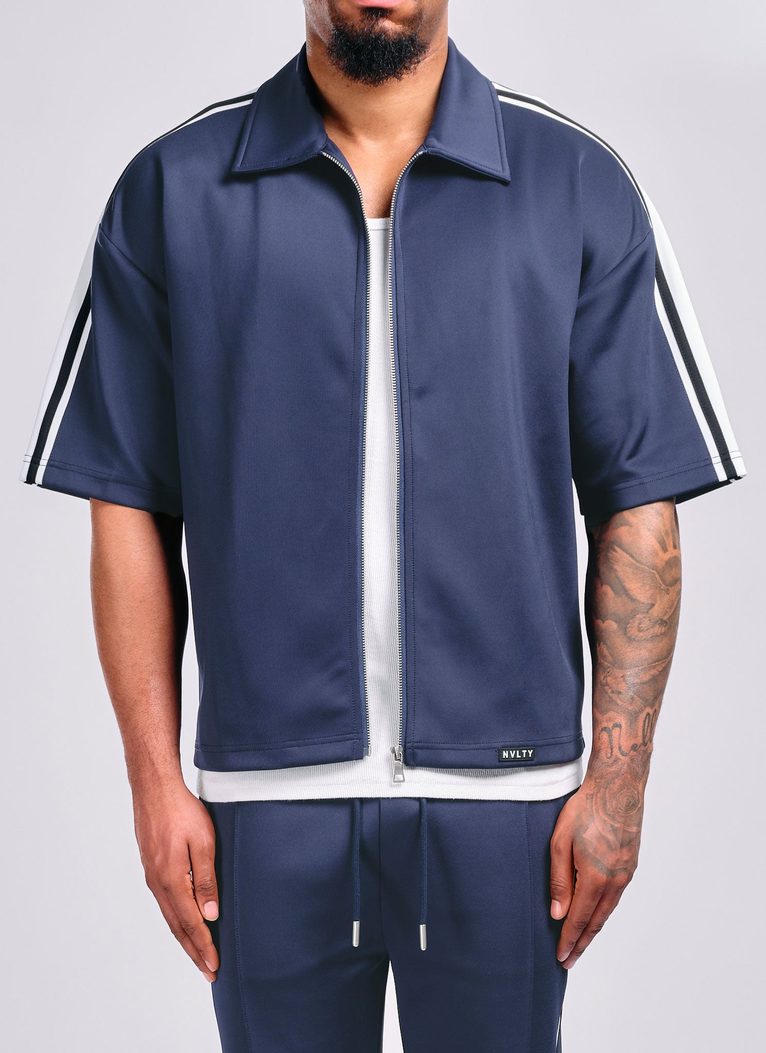Panelled Luxe Track Shirt - Navy