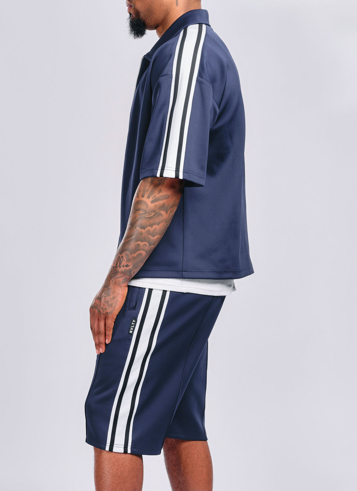 Panelled Luxe Track Shirt - Navy