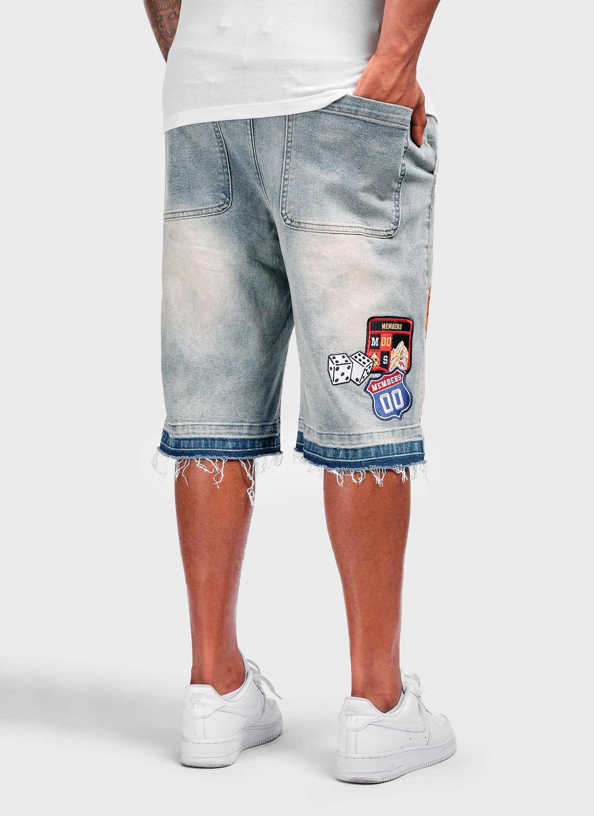 Vintage Patch Denim Shorts - Blue