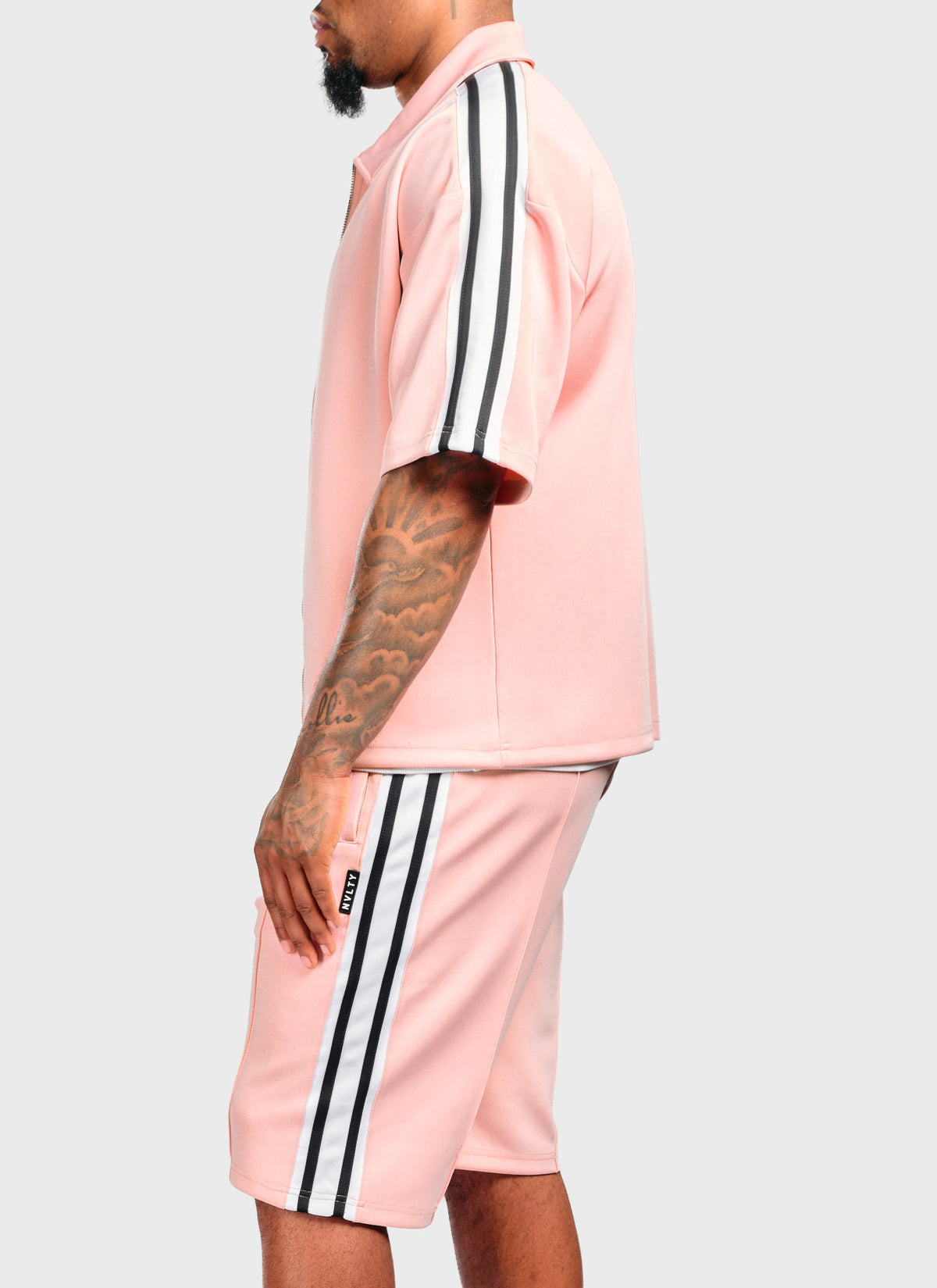 Panelled Luxe Track Shirt - Baby Pink