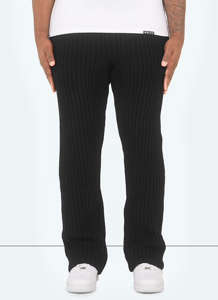 Heavyweight Knitted Flare Joggers - Black