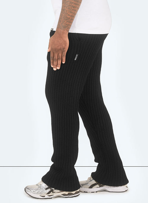 Heavyweight Knitted Flare Joggers - Black