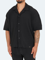 Pleated Drop Shoulder Shirt - Black