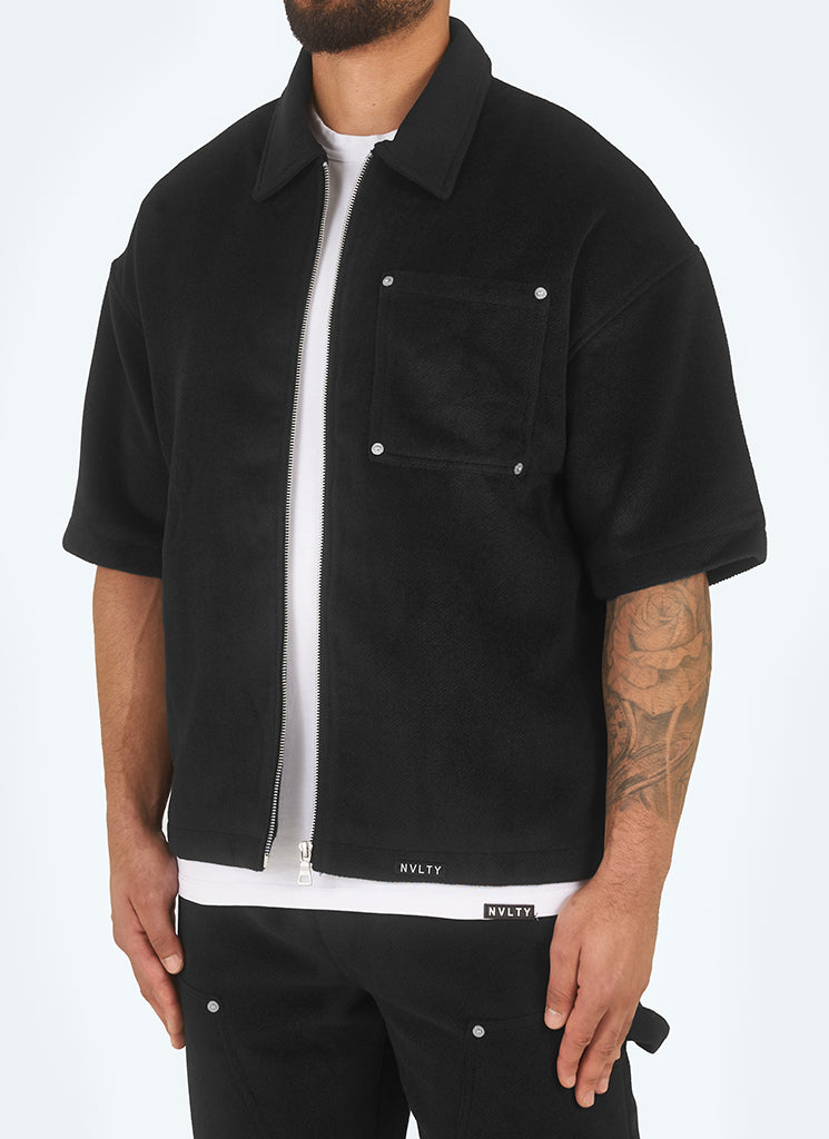 Heavyweight Wool Rivet Shirt - Black