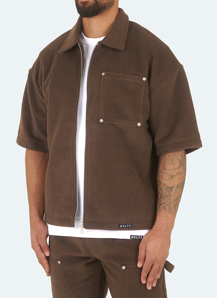 Heavyweight Wool Rivet Shirt - Brown