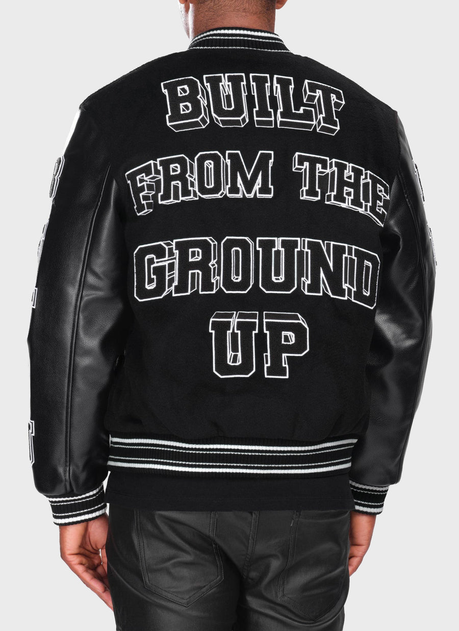 Built From The Ground Up Varsity Jacket - Black