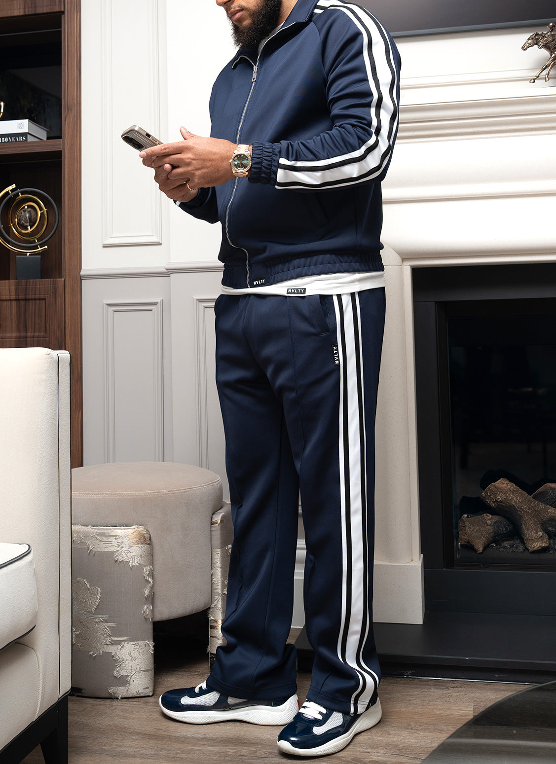 Panelled Luxe Track Jacket - Navy