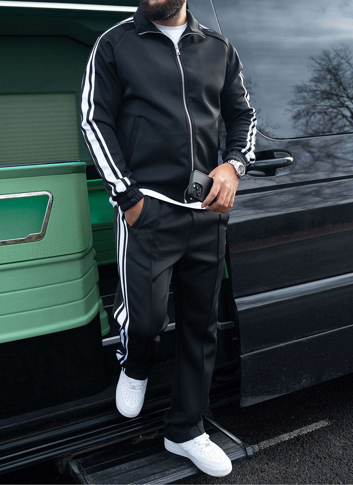 Panelled Luxe Track Pants - Black