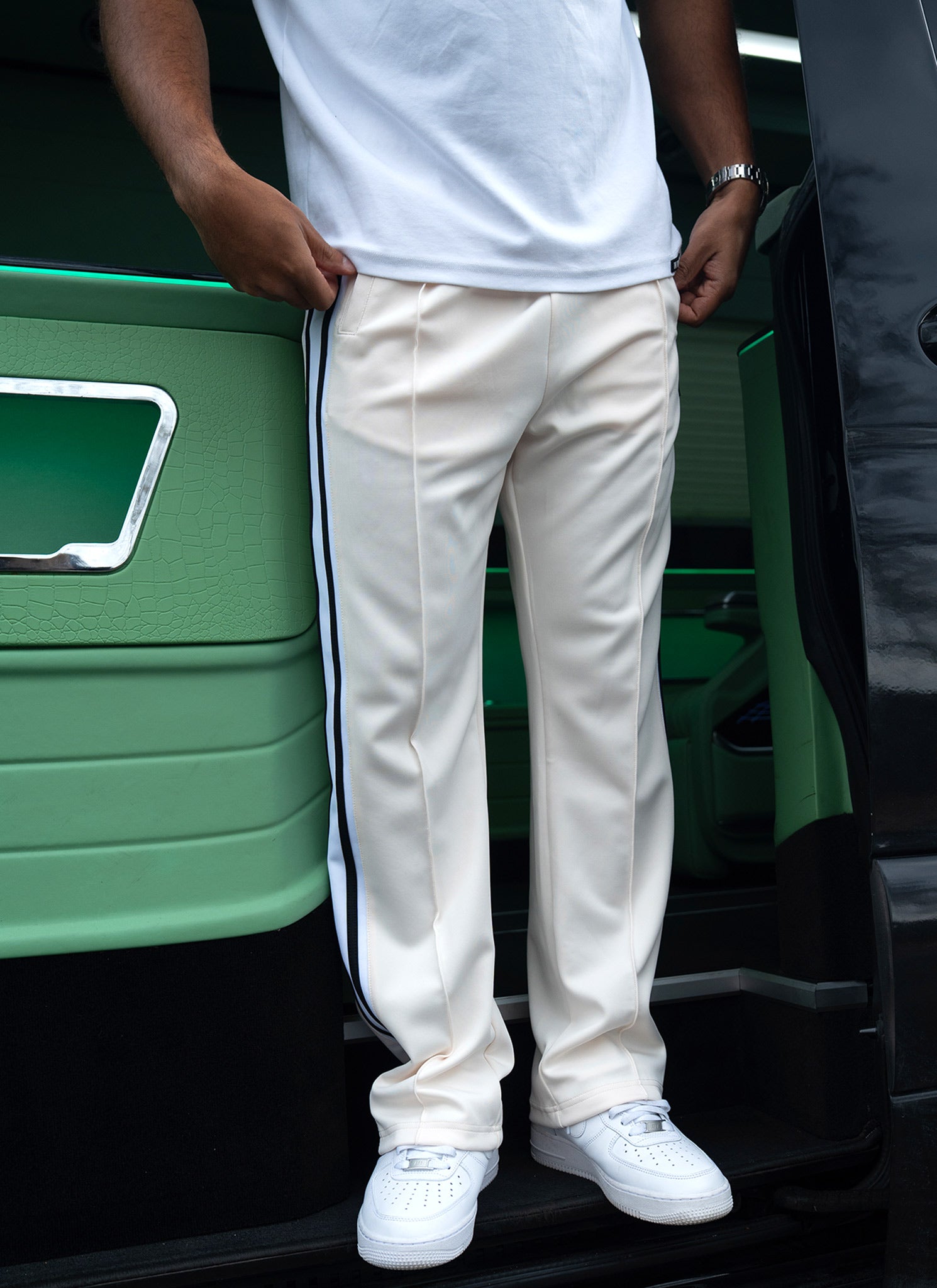 Panelled Luxe Track Pants - Ivory