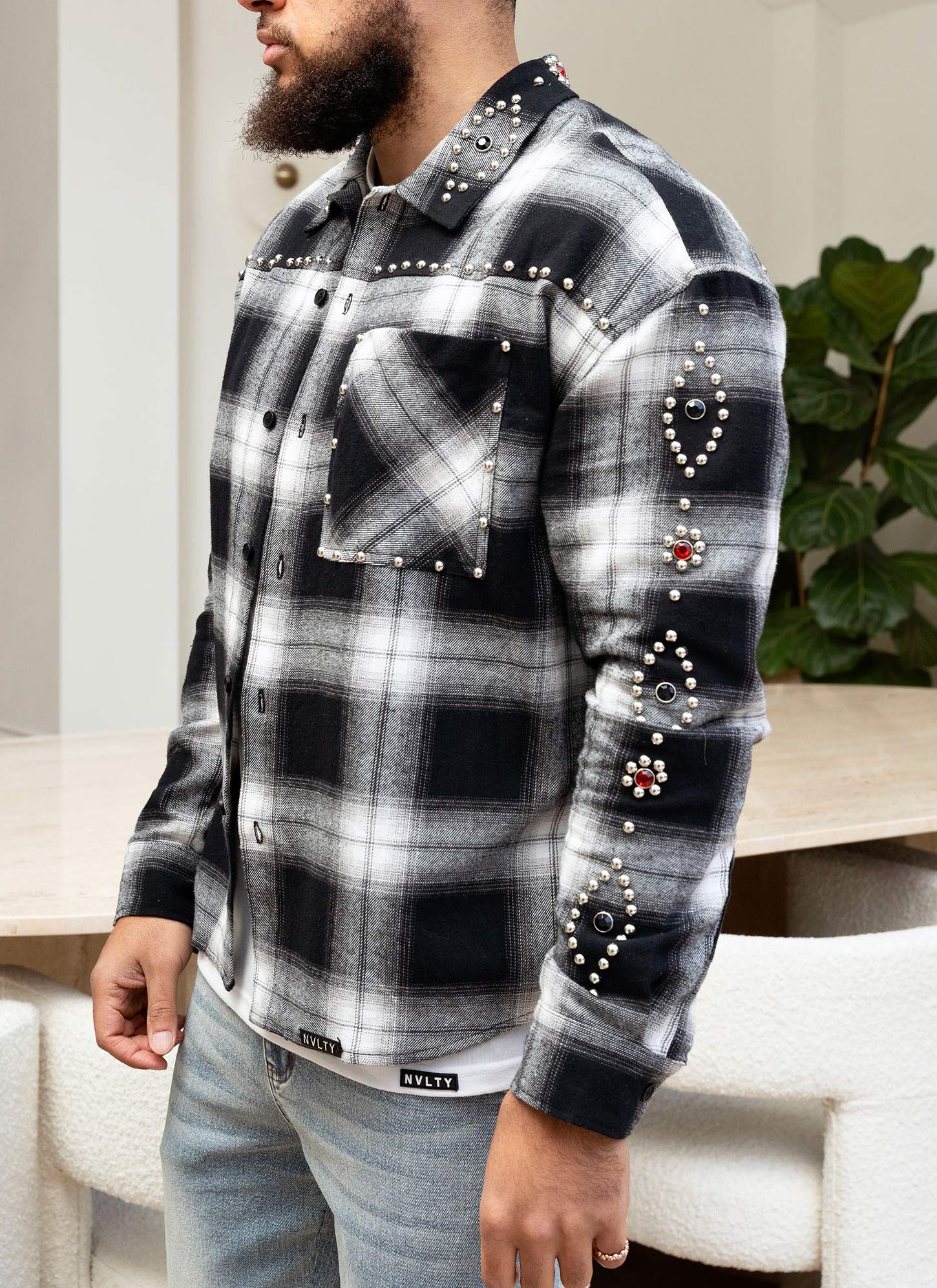 Vintage Studded Flannel - Black