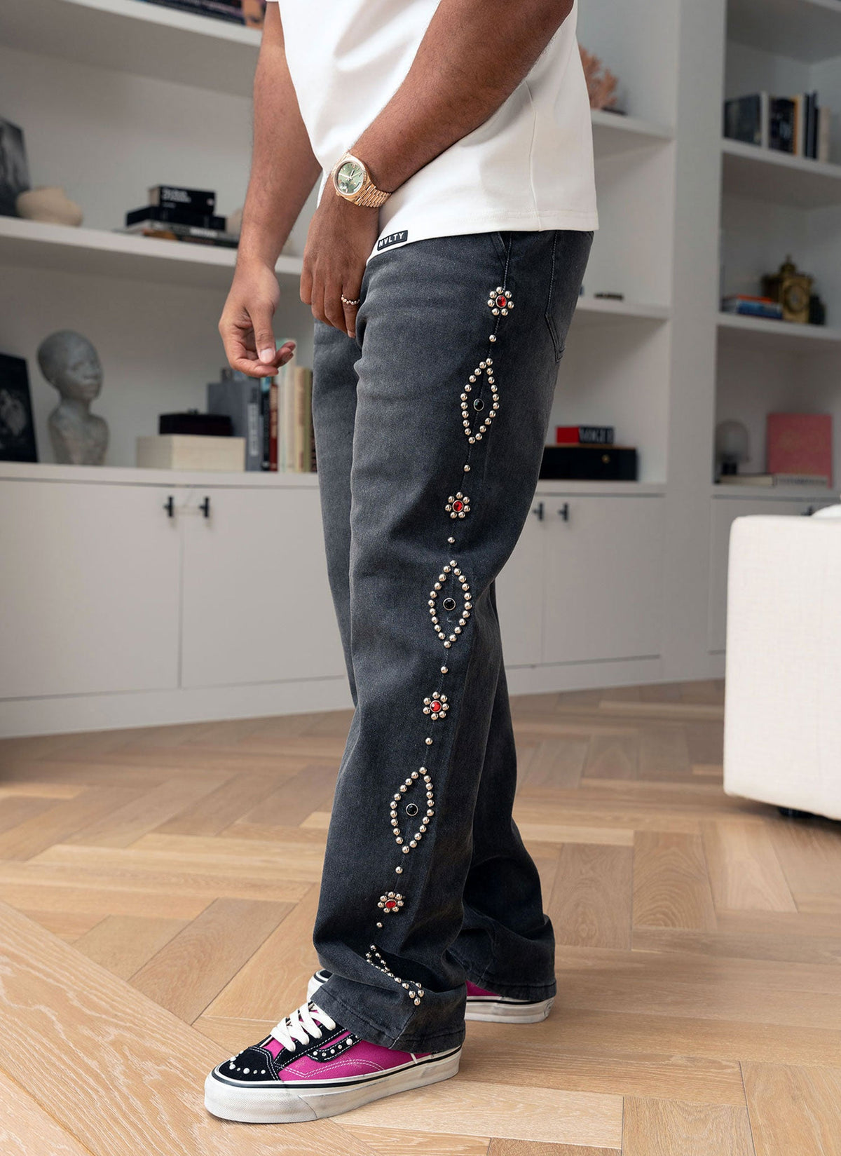 Vintage Studded Jeans - Grey