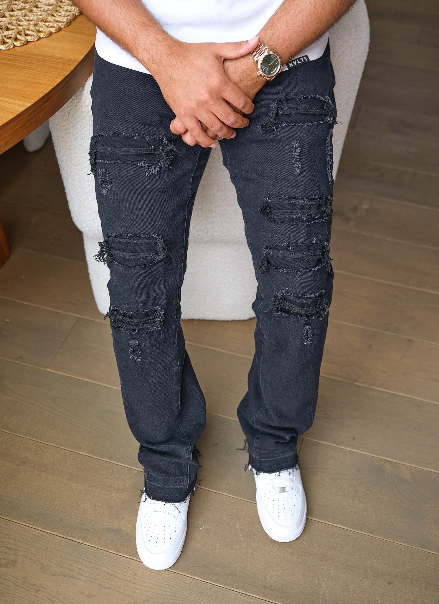 Vintage Flare Ripped & Repaired Jeans - Black