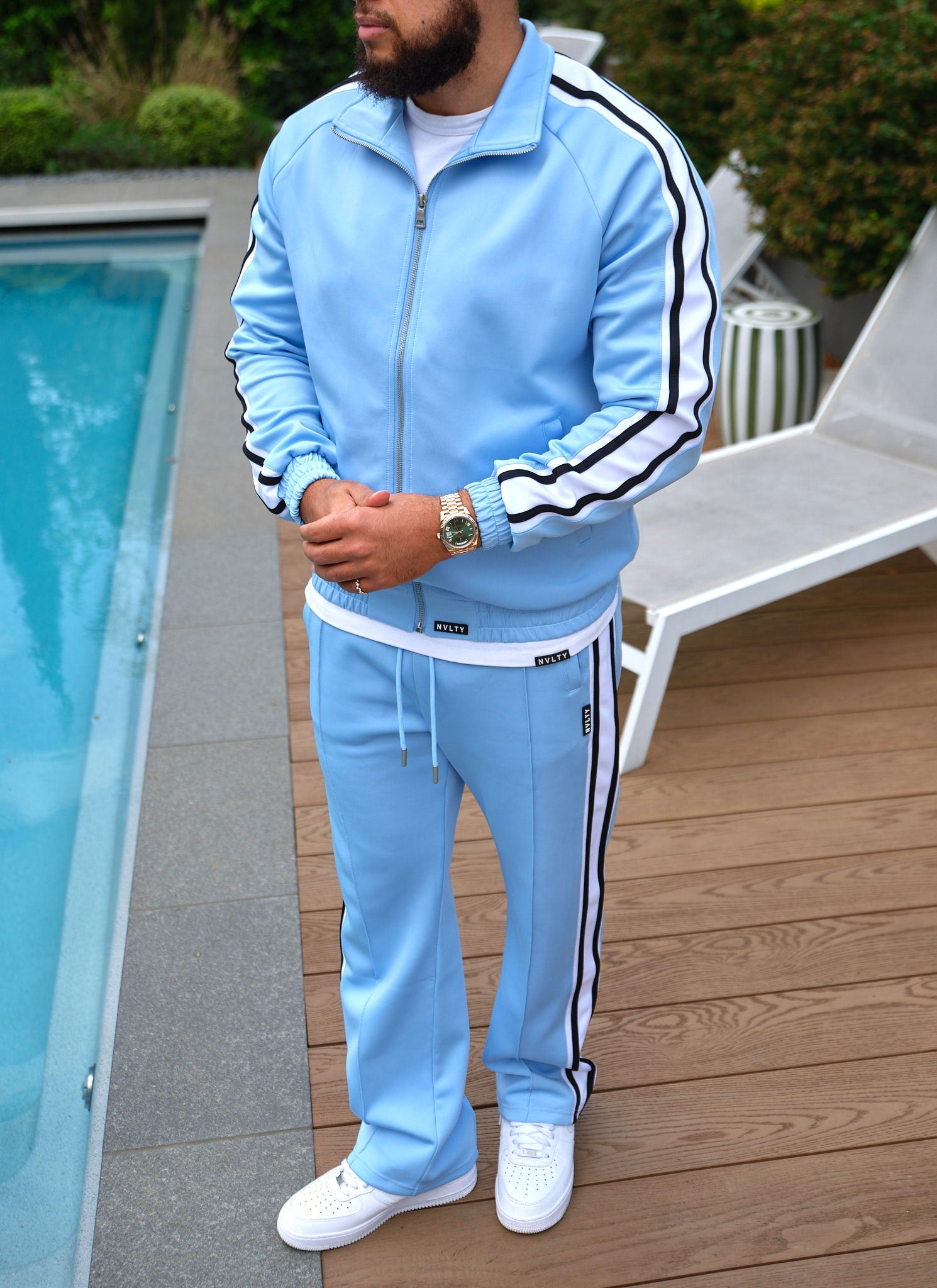 Panelled Luxe Track Pants - Baby Blue