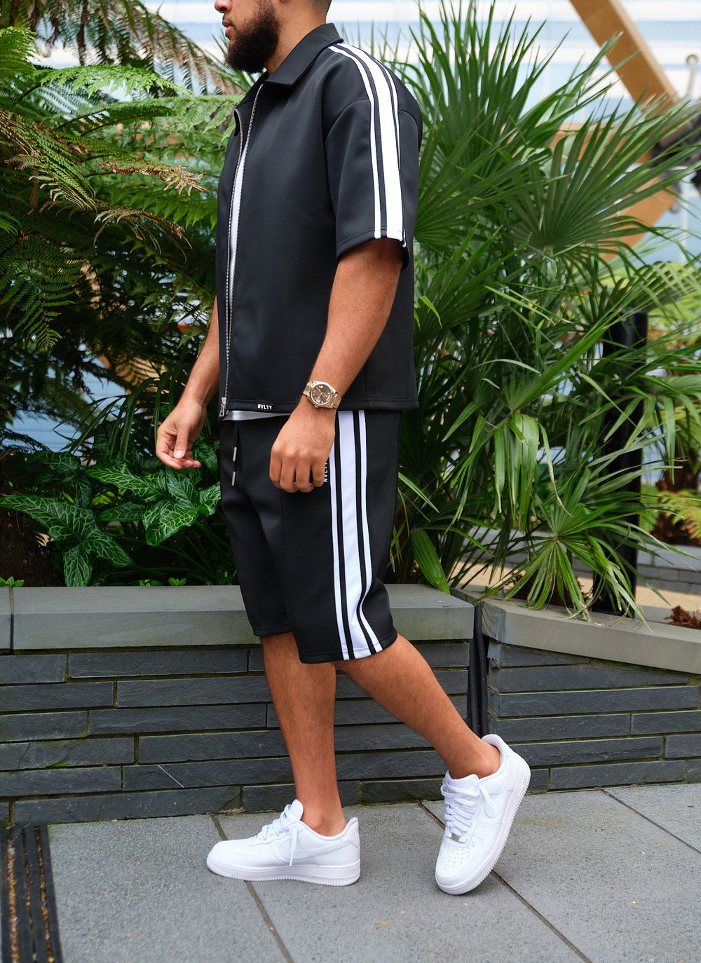 Panelled Luxe Track Shorts - Black