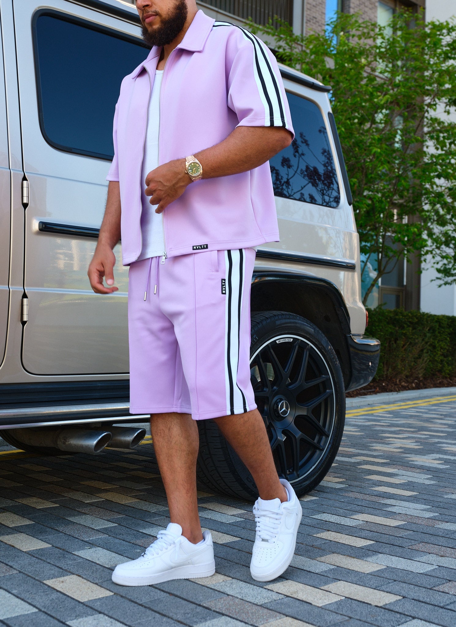 Panelled Luxe Track Shorts - Purple