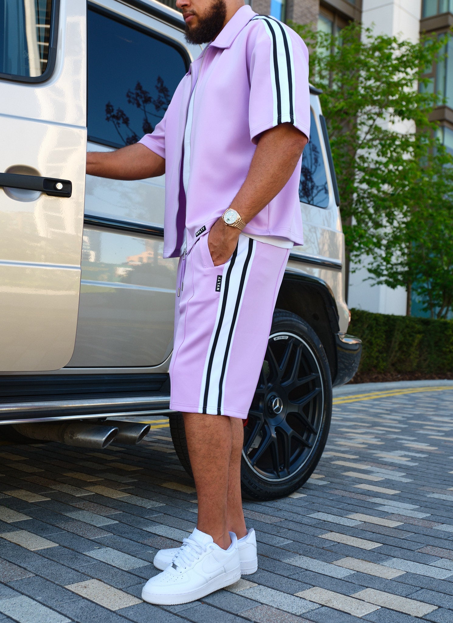Panelled Luxe Track Shorts - Purple