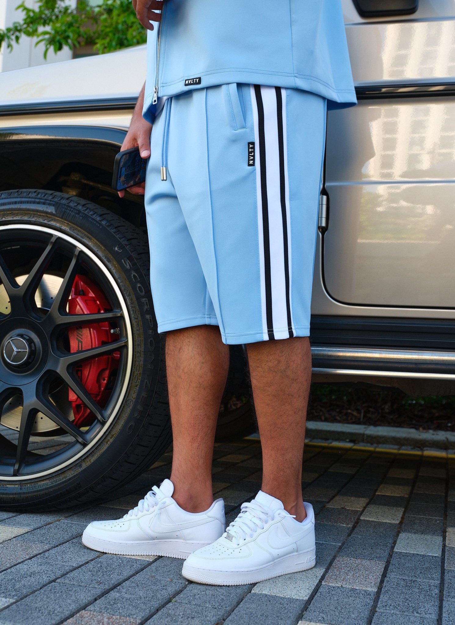 Panelled Luxe Track Shorts - Baby Blue