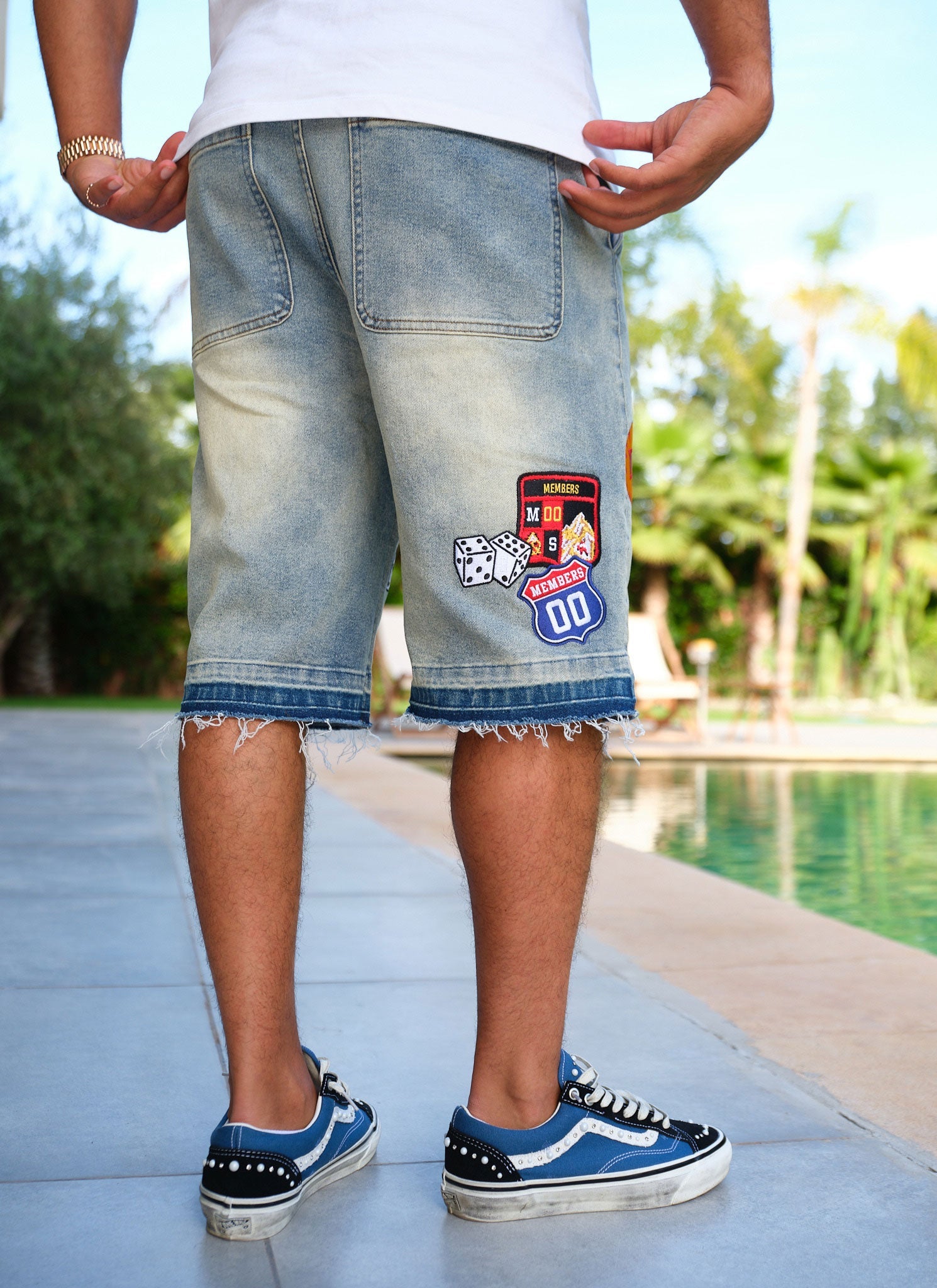 Vintage Patch Denim Shorts - Blue