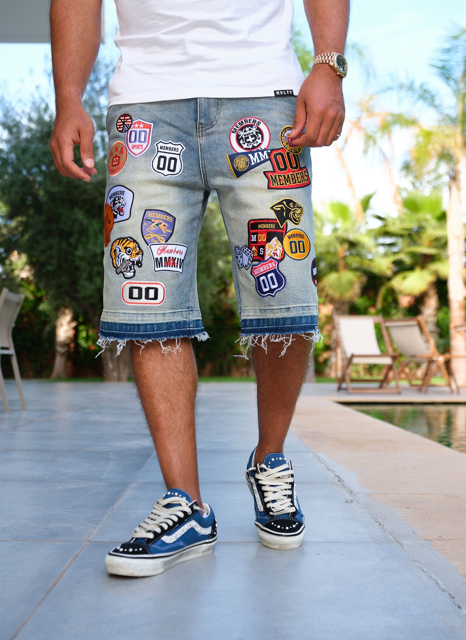 Vintage Patch Denim Shorts - Blue