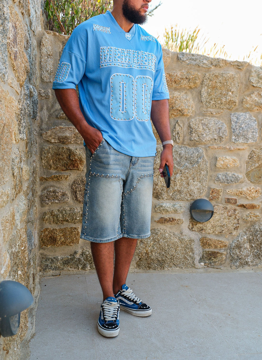 Vintage Double Studded Carpenter Denim Shorts - Blue