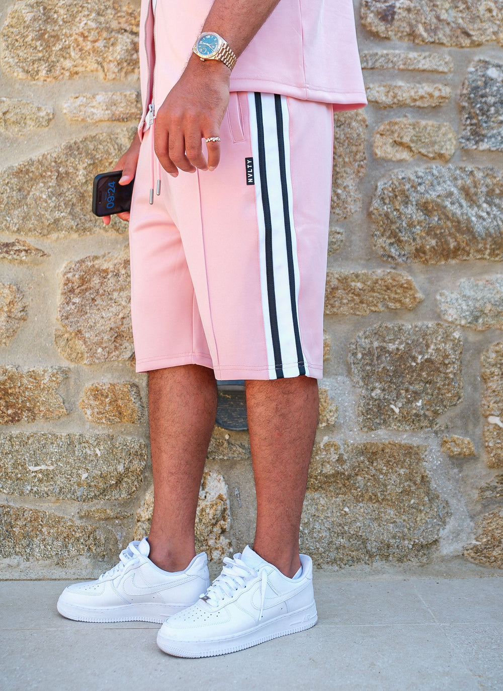 Panelled Luxe Track Shorts - Baby Pink