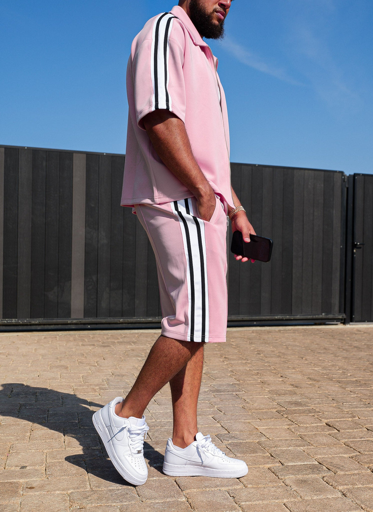 Panelled Luxe Track Shirt - Baby Pink