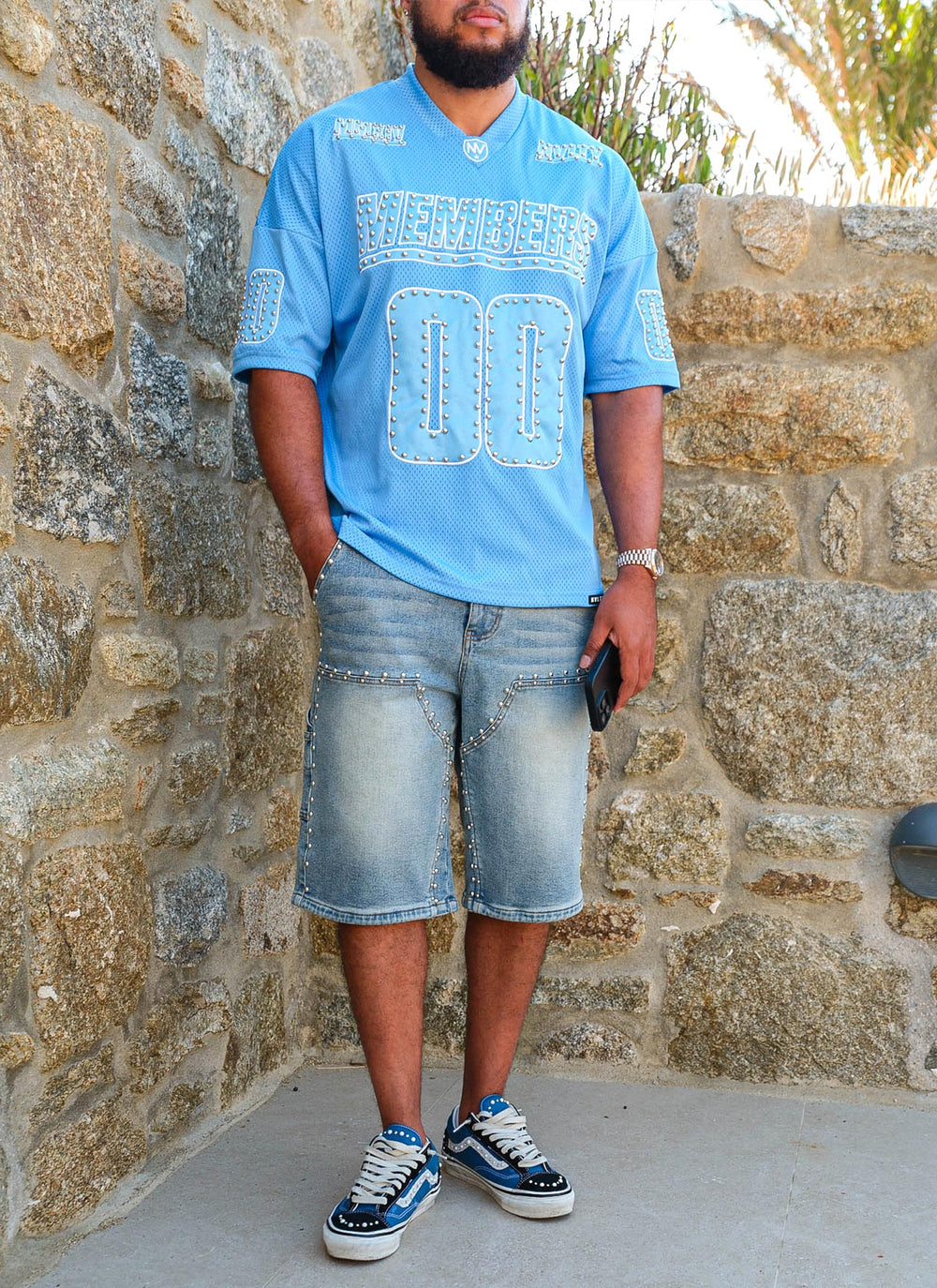 Vintage Double Studded Carpenter Denim Shorts - Blue