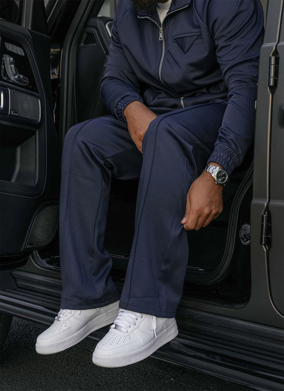 Pleat Track Pants - Navy