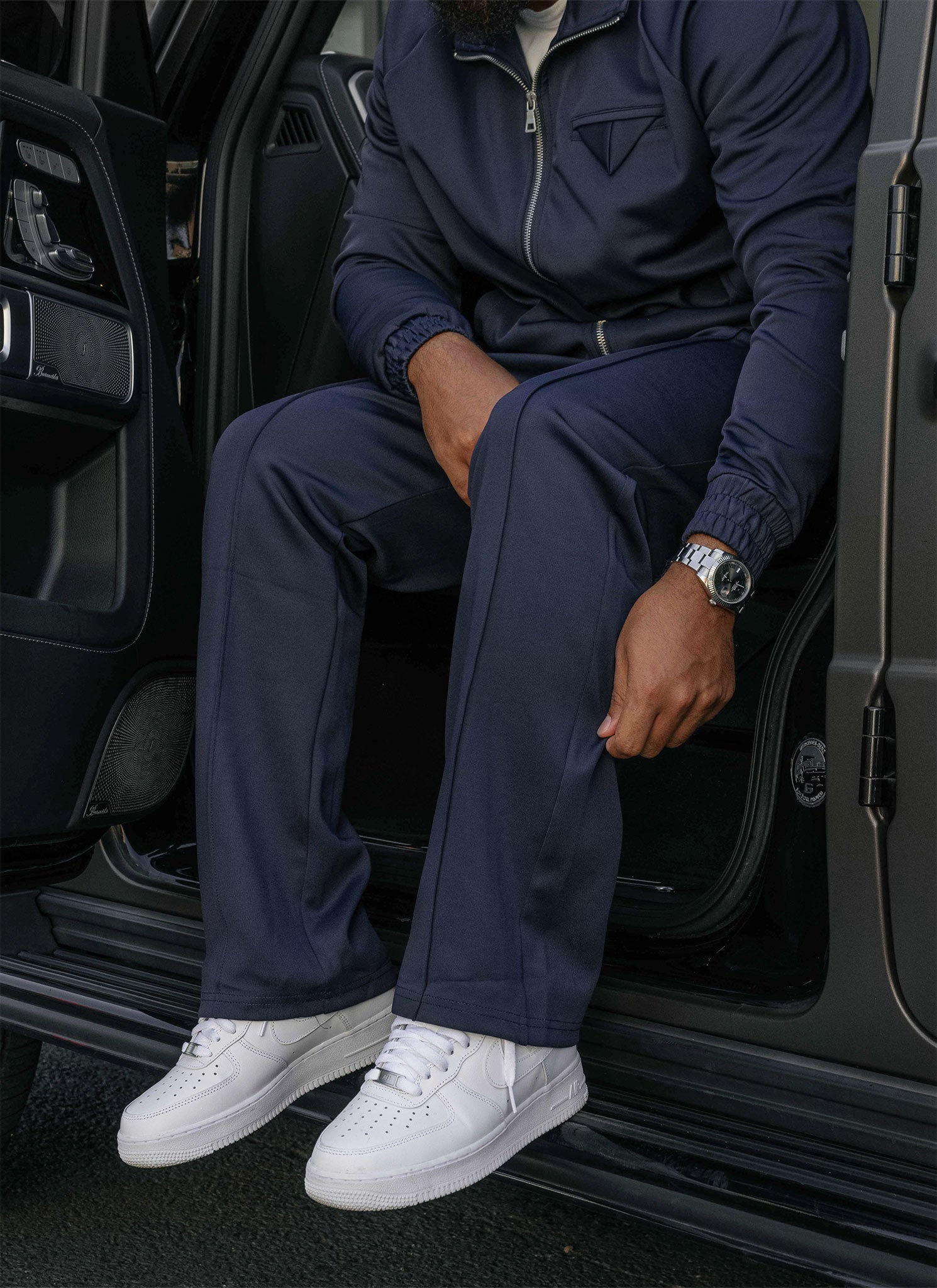 Pleat Track Pants - Navy