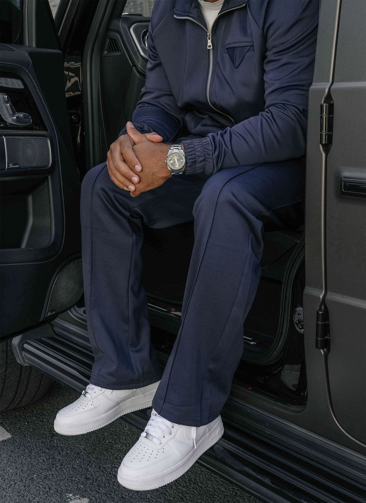 Pleat Track Pants - Navy
