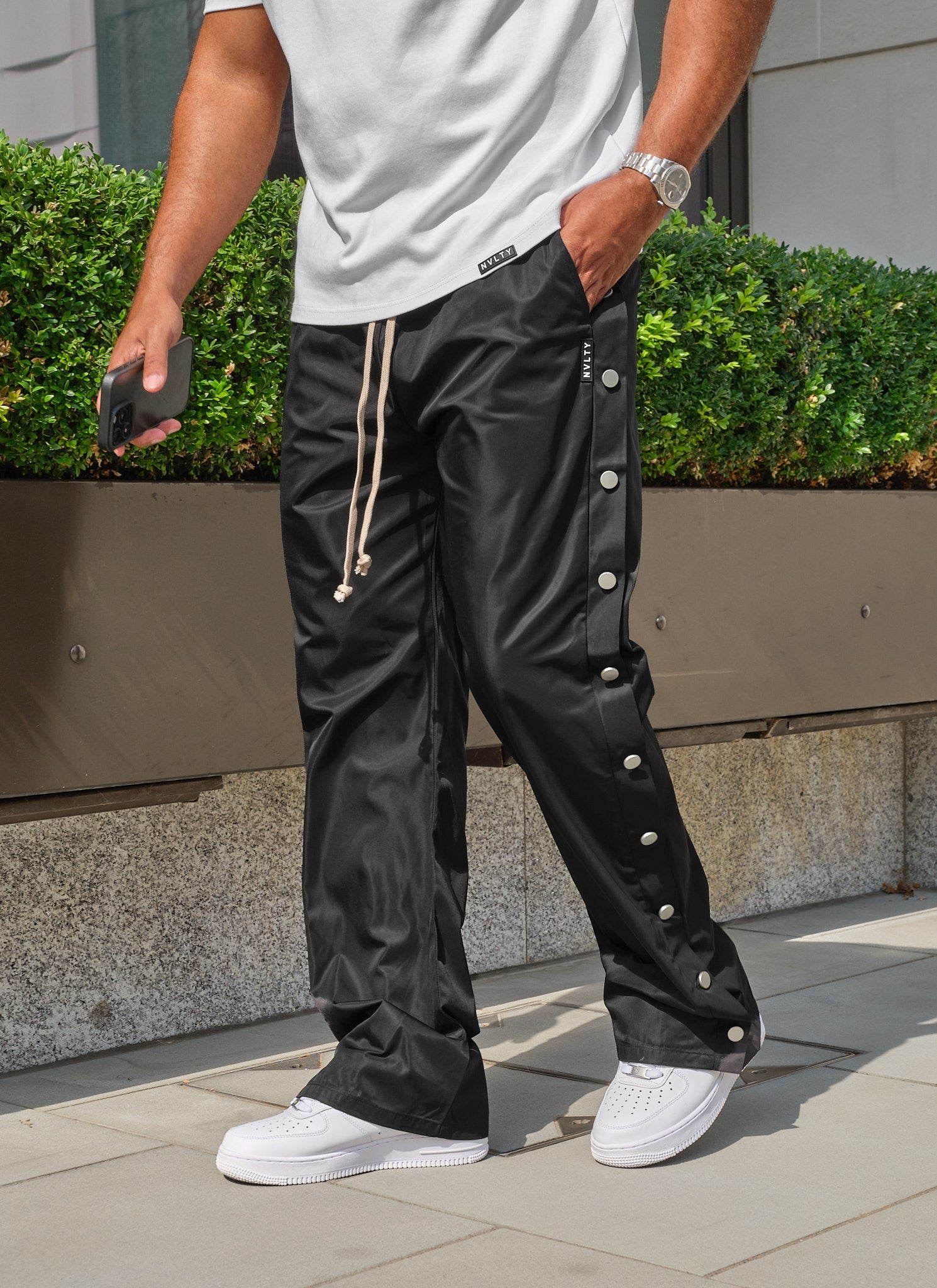 Nylon Snapper Track Pants - Black