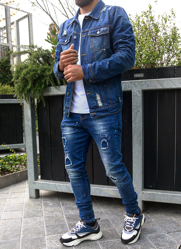 Patchwork-Paint-Jeans – Dunkelblau