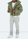 Vintage Shawl Collar Puffer Jacket - Khaki