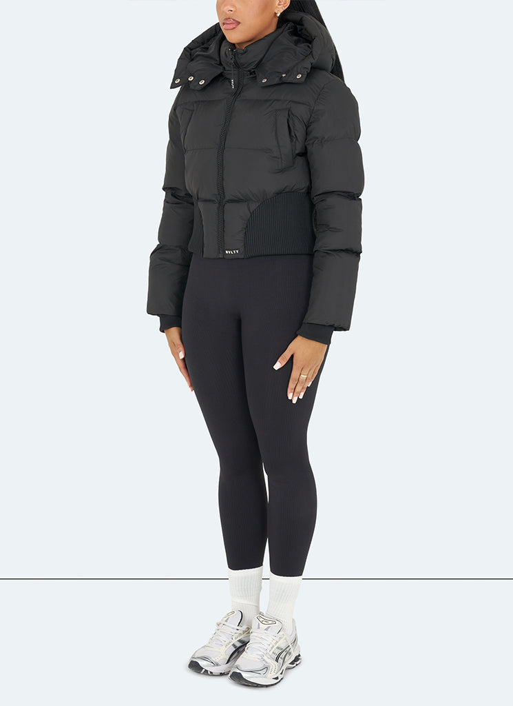 Cinched Waist Puffer Jacket - Black