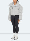 Knit Shawl Collar Puffer Jacket - Grey