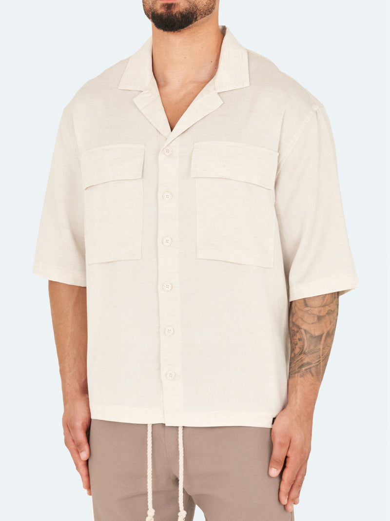 Linen Drop Shoulder Shirt - Stone