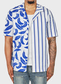 Feather Open Collar Shirt - White/Blue