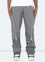 Nylon Flare Zipper Pants - Grey