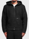 Heavyweight Knitted Zip Hoodie - Black