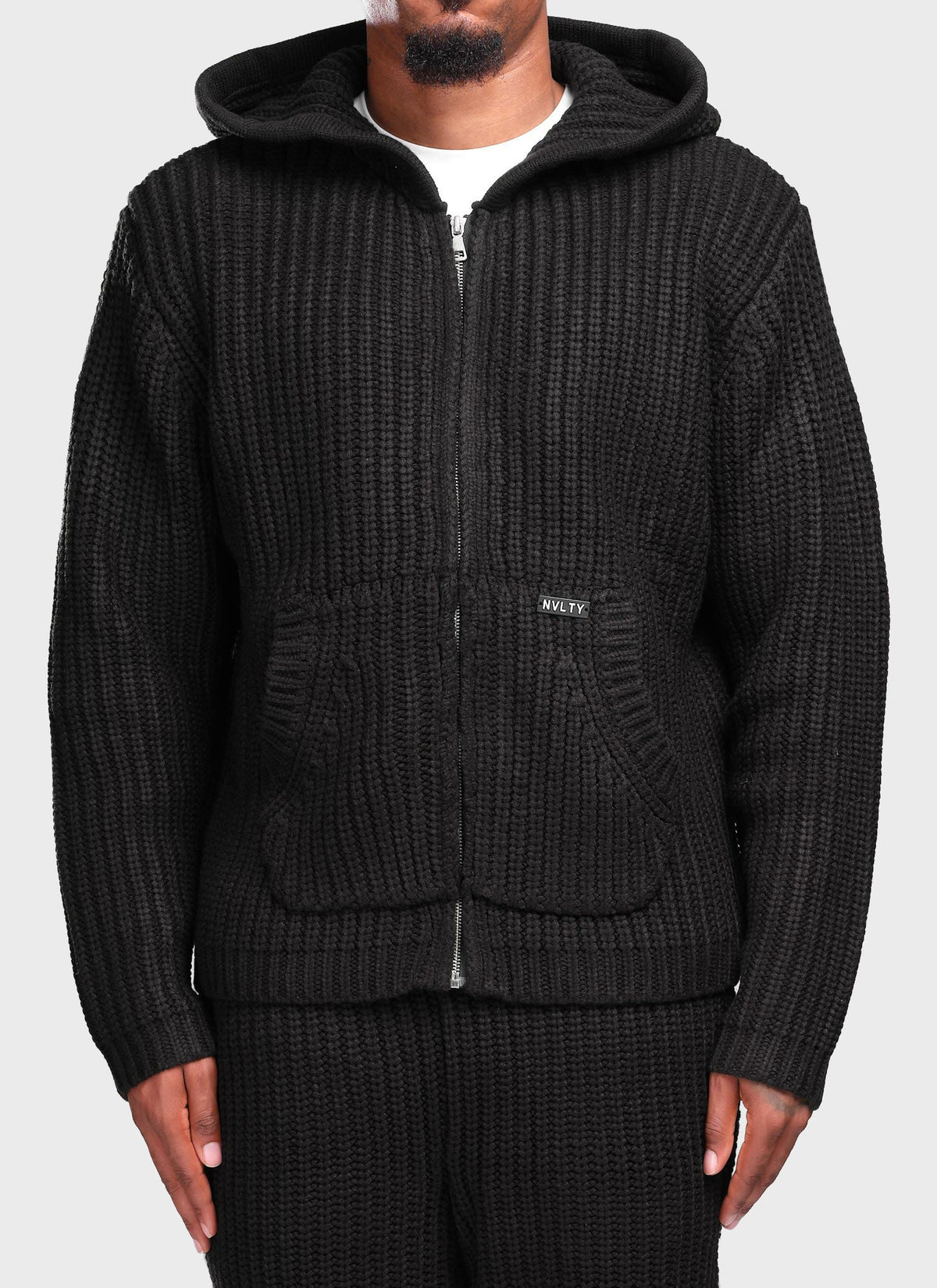 Heavyweight Knitted Zip Hoodie - Black