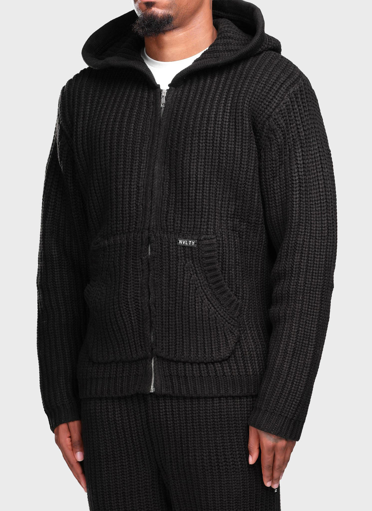 Heavyweight Knitted Zip Hoodie - Black
