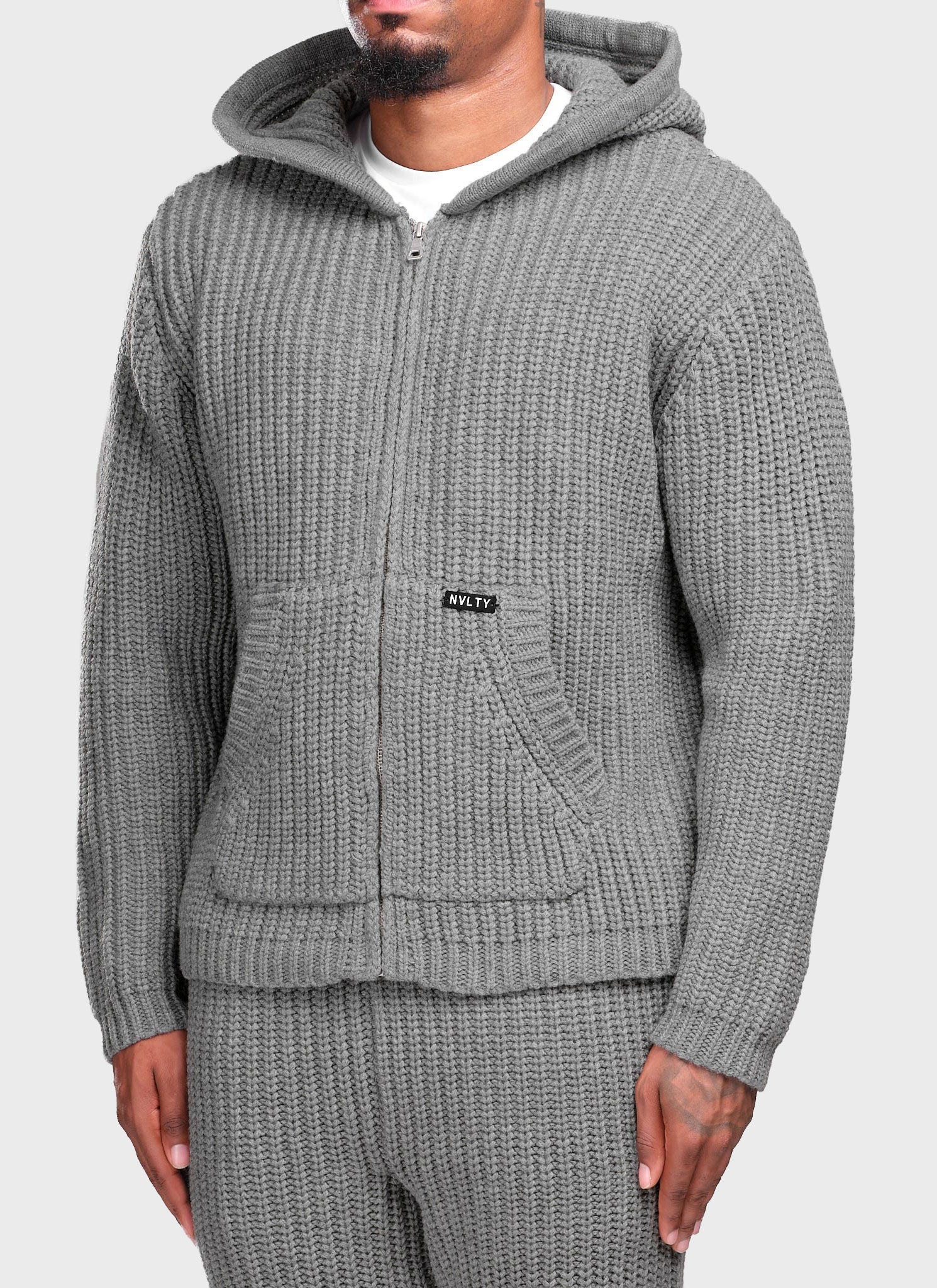 Heavyweight Knitted Zip Hoodie - Grey