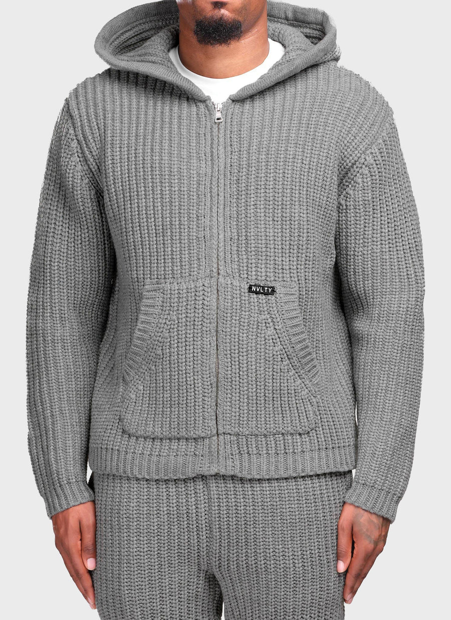 Heavyweight Knitted Zip Hoodie - Grey