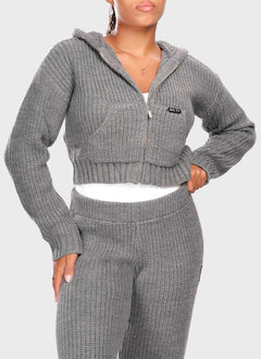 Heavyweight Knitted Zip Hoodie - Grey