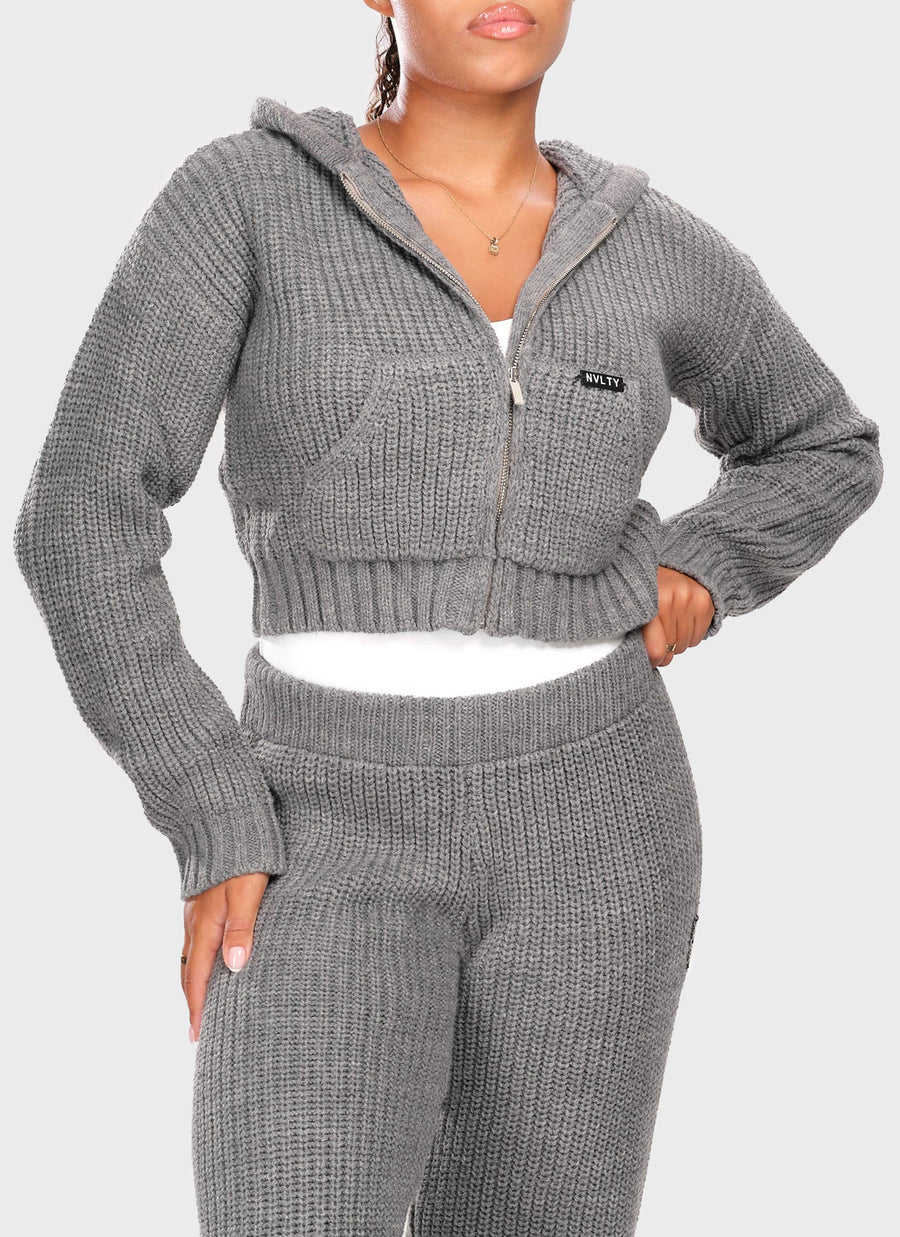 Heavyweight Knitted Zip Hoodie - Grey