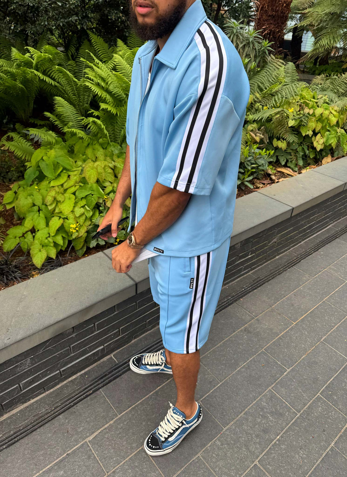 Panelled Luxe Track Shorts - Baby Blue