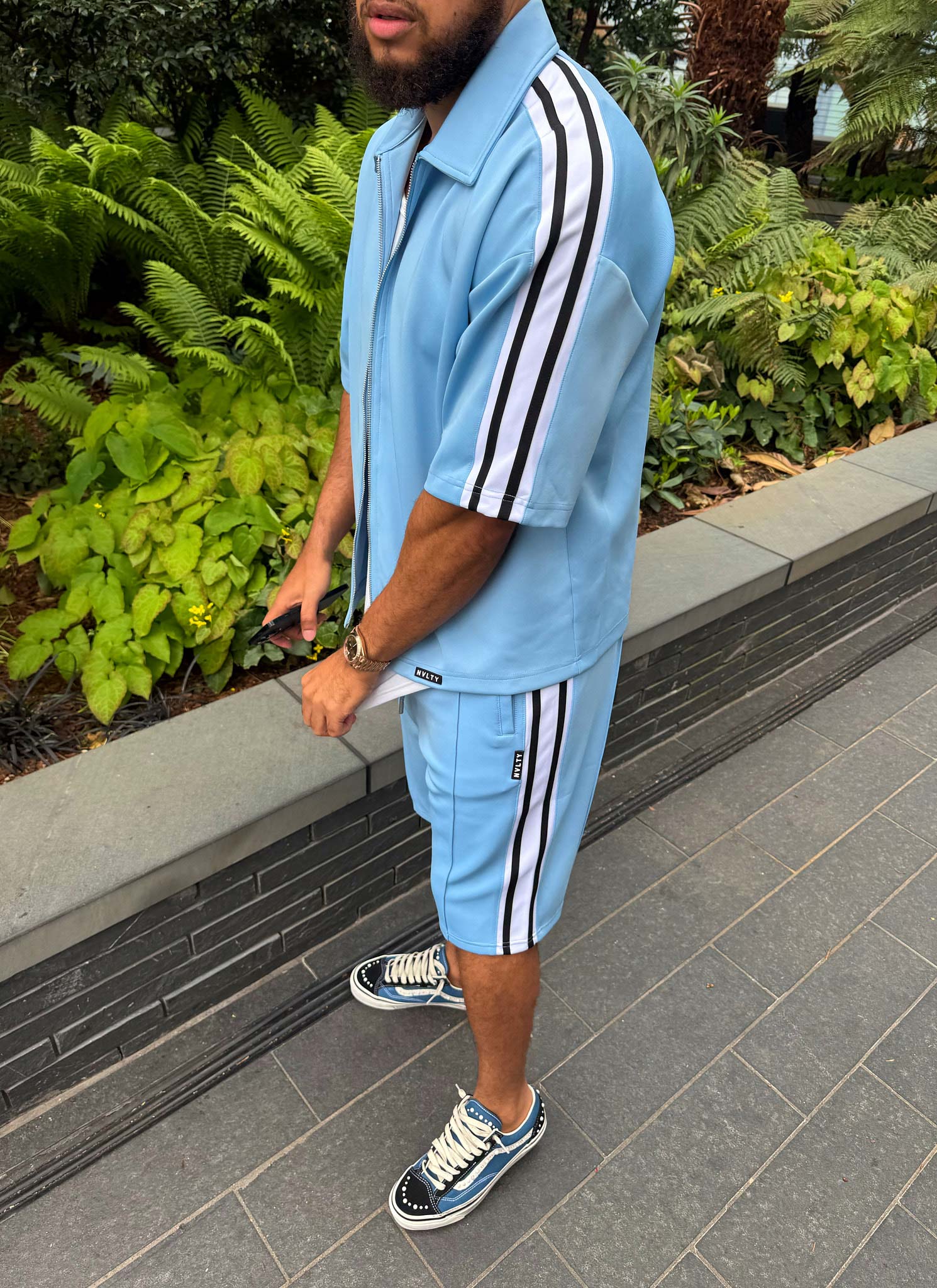 Panelled Luxe Track Shorts - Baby Blue